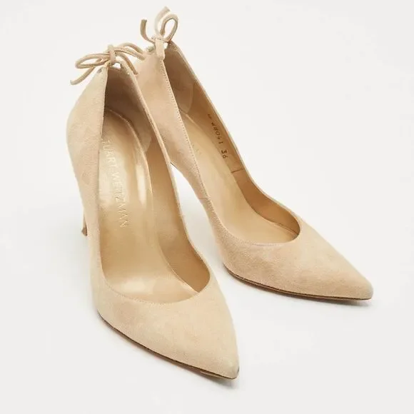 Stuart Weitzman Beige Suede Pointed Toe Pumps Size 36 - Picture 4 of 7